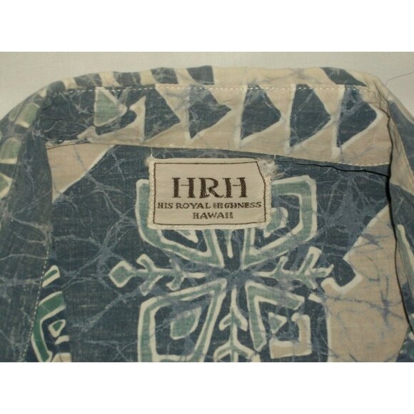 HRH His Royal Highness Reverse Print Hawaiian Shirt Blue Grey Hawaii Size Medium - Picture 12 of 12